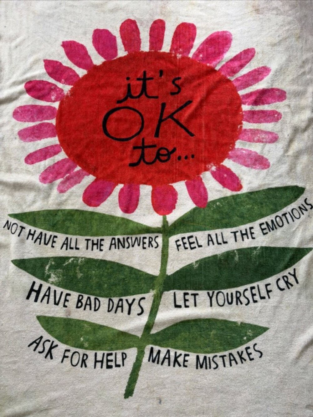 Natural Life Fleece Throw Blanket 50"x60" It's OK to Flower Red Green Cream Boho - Picture 2 of 4